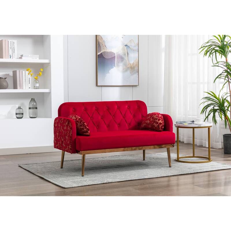 55" Polyester Sofa Patterned Style Loveseat with Rose Gold Color